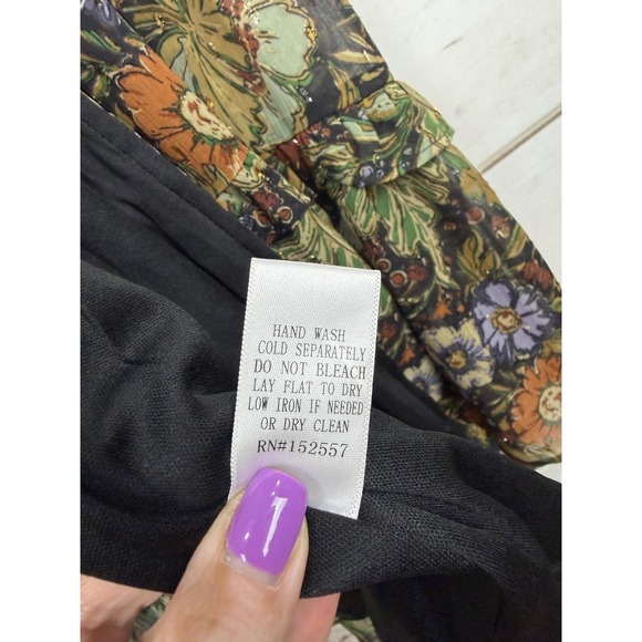 Böhme Dress Womens XS Multicolor Floral Chiffon Maxi Wrap Boho Flutter Sleeve - Picture 10 of 10